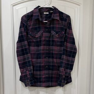 EUC L.L. Bean Dark Blue and Pink Plaid Shirt
